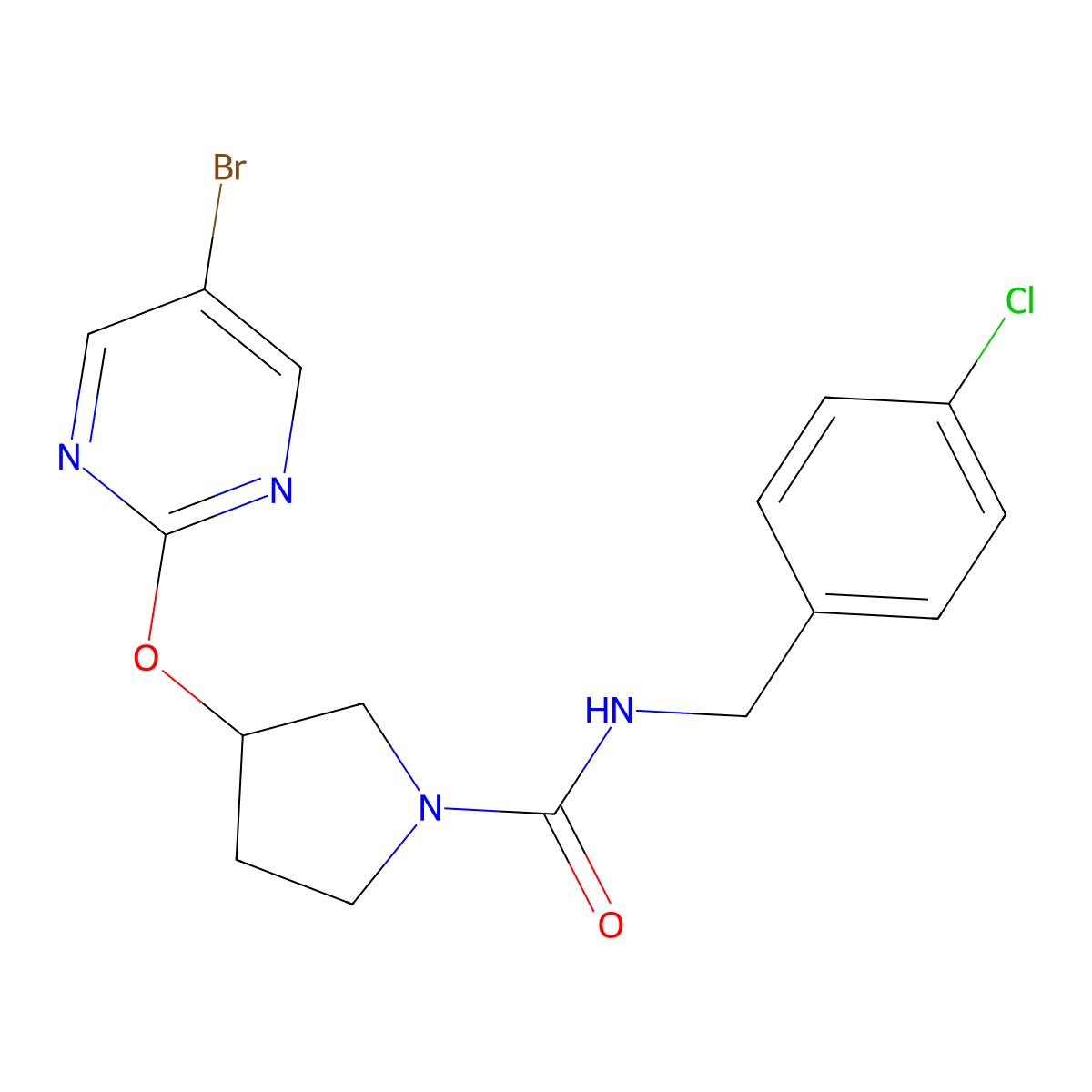 3-[(5-bromopyrimidin-2-yl)oxy]-N-[(4-chlorophenyl)methyl]pyrrolidine-1-carboxamide molecular structure, CAS 2097910-11-5