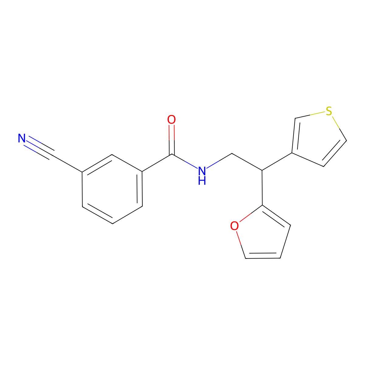 3-cyano-N-[2-(furan-2-yl)-2-(thiophen-3-yl)ethyl]benzamide molecular structure, CAS 2097910-16-0