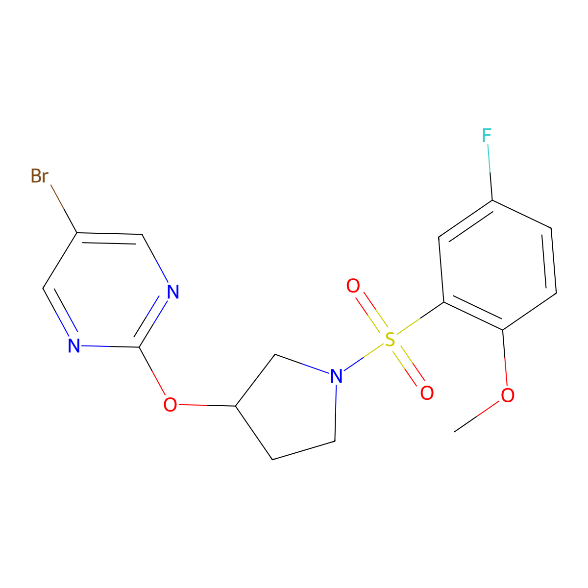 5-Bromo-2-{[1-(5-fluoro-2-methoxybenzenesulfonyl)pyrrolidin-3-yl]oxy}pyrimidine molecular structure, CAS 2097910-24-0