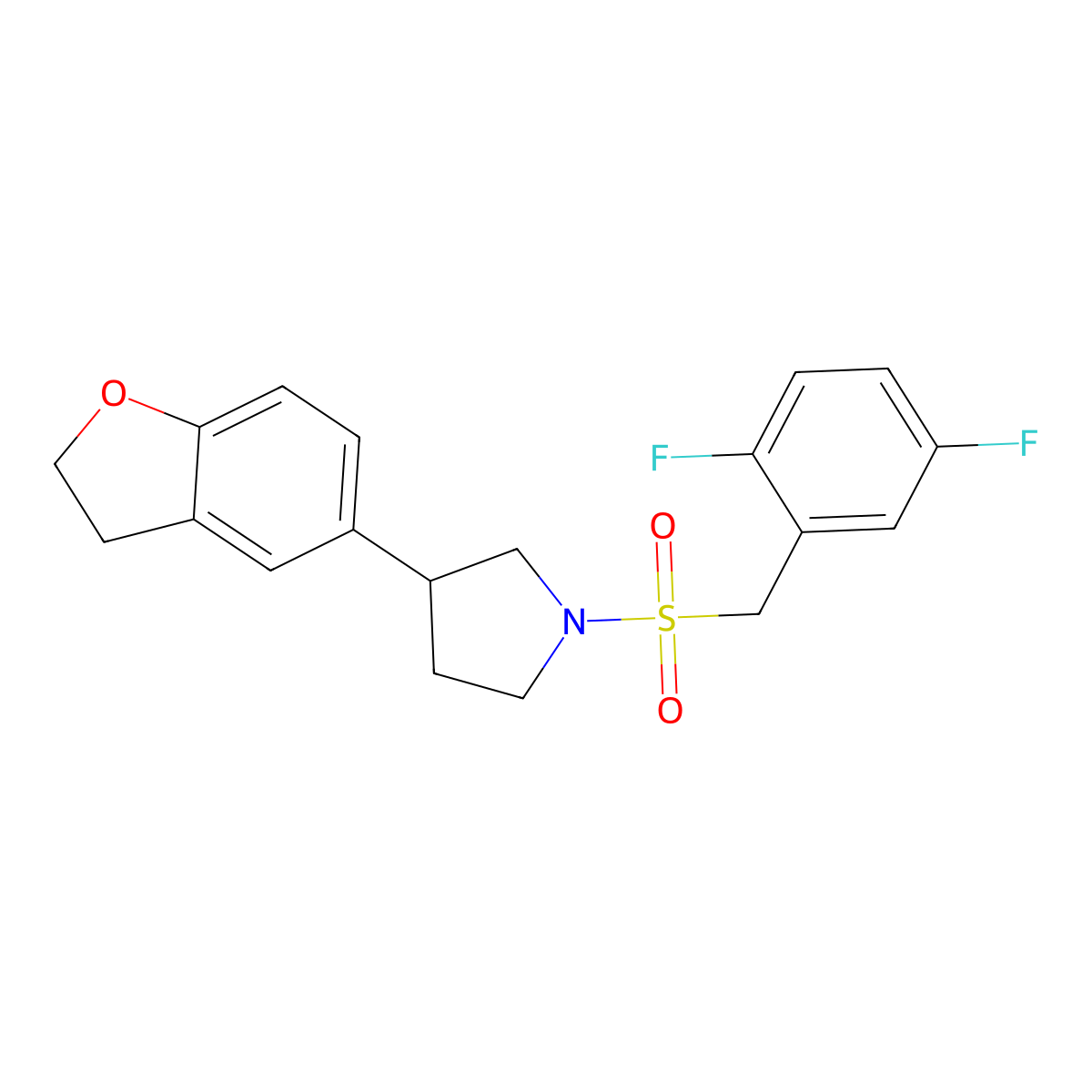 1-[(2,5-Difluorophenyl)methanesulfonyl]-3-(2,3-dihydro-1-benzofuran-5-yl)pyrrolidine molecular structure, CAS 2097910-25-1