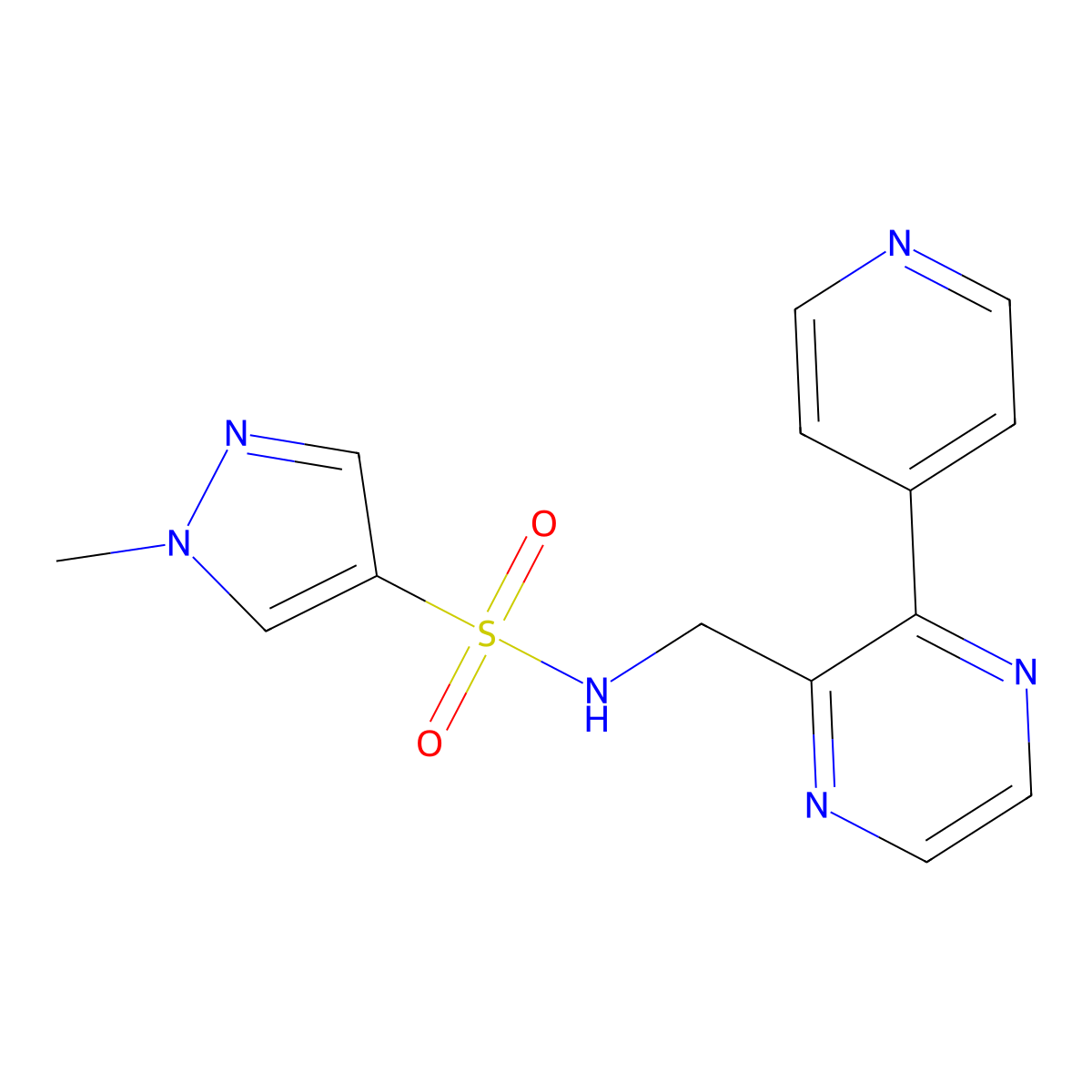 1-methyl-N-{[3-(pyridin-4-yl)pyrazin-2-yl]methyl}-1H-pyrazole-4-sulfonamide molecular structure, CAS 2097910-36-4