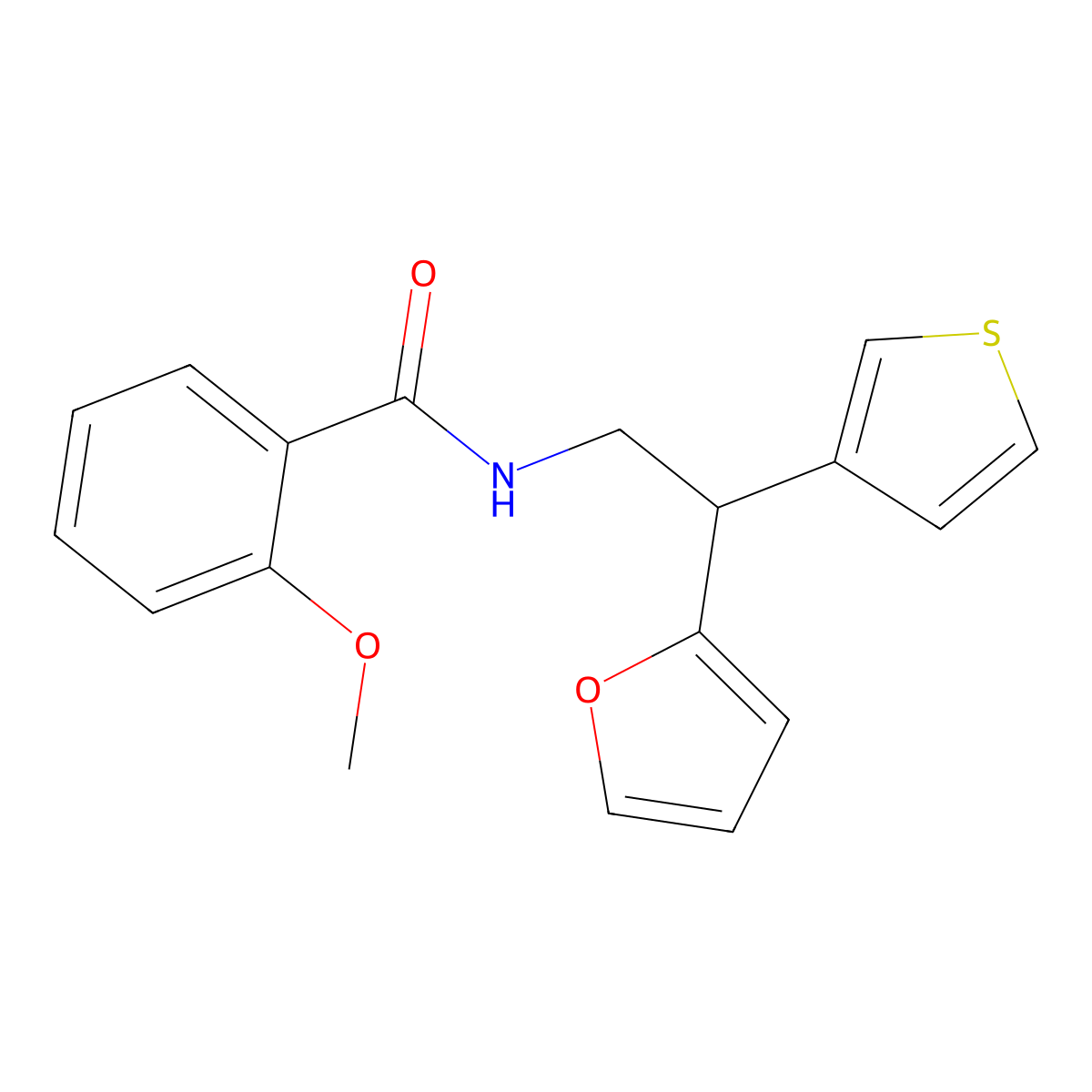 N-(2-(furan-2-yl)-2-(thiophen-3-yl)ethyl)-2-methoxybenzamide molecular structure, CAS 2097910-37-5