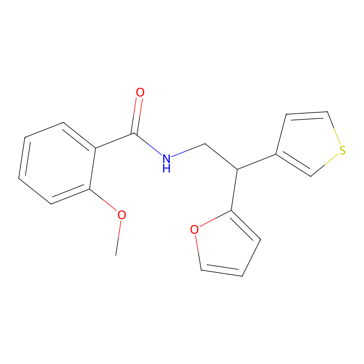 N-(2-(furan-2-yl)-2-(thiophen-3-yl)ethyl)-2-methoxybenzamide molecular structure, CAS 2097910-37-5