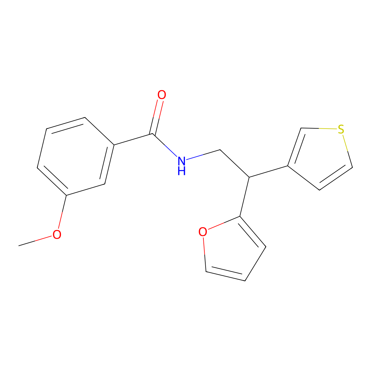 N-[2-(furan-2-yl)-2-(thiophen-3-yl)ethyl]-3-methoxybenzamide molecular structure, CAS 2097910-39-7