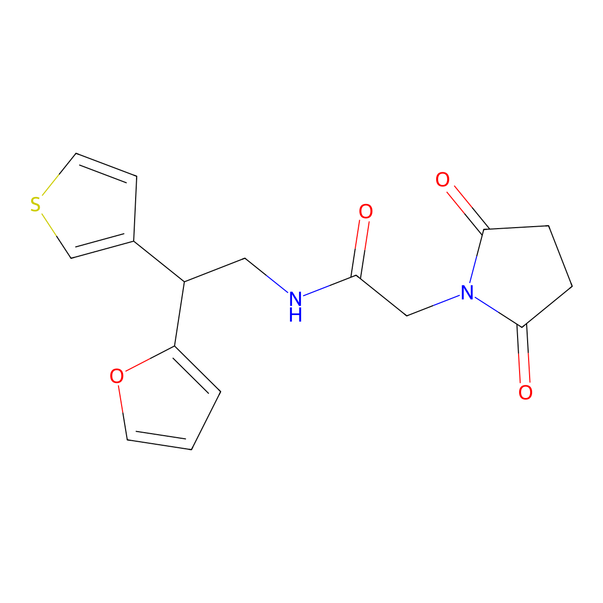 2-(2,5-dioxopyrrolidin-1-yl)-N-[2-(furan-2-yl)-2-(thiophen-3-yl)ethyl]acetamide molecular structure, CAS 2097910-45-5