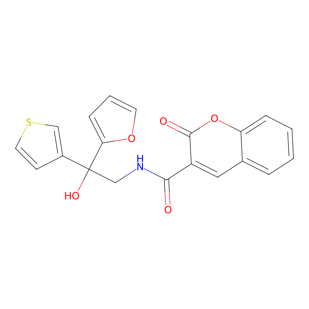 N-[2-(furan-2-yl)-2-hydroxy-2-(thiophen-3-yl)ethyl]-2-oxo-2H-chromene-3-carboxamide molecular structure, CAS 2097910-46-6