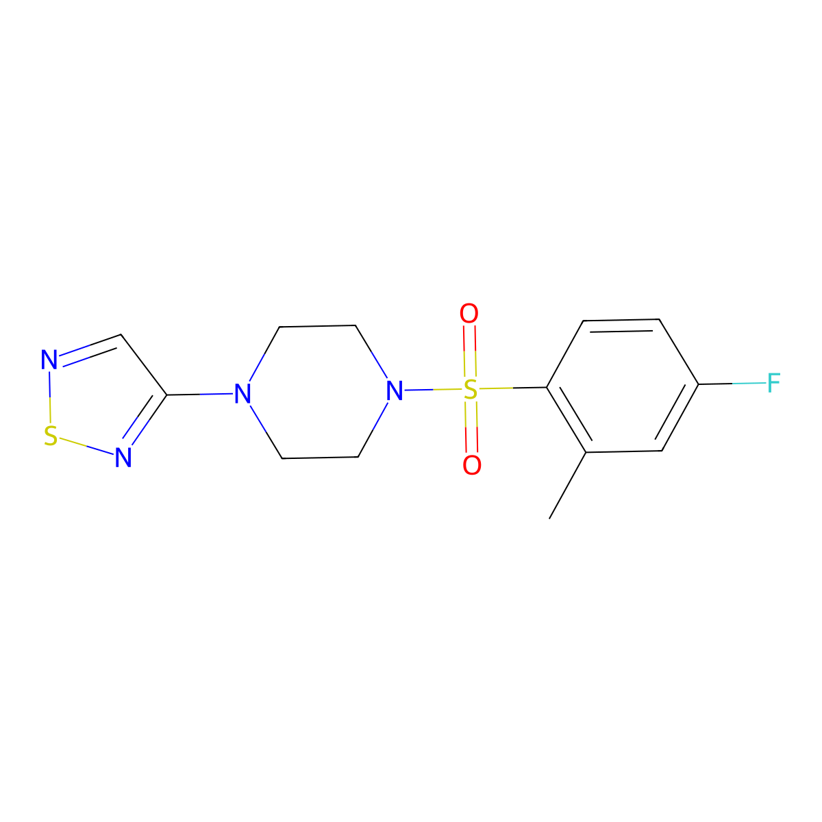 1-(4-Fluoro-2-methylbenzenesulfonyl)-4-(1,2,5-thiadiazol-3-yl)piperazine molecular structure, CAS 2097910-48-8