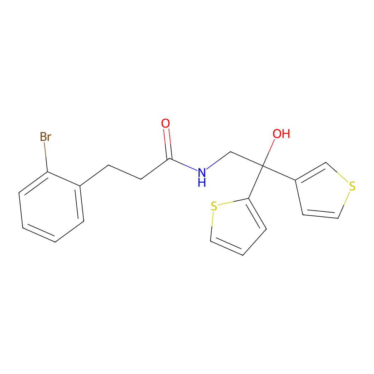 3-(2-bromophenyl)-N-[2-hydroxy-2-(thiophen-2-yl)-2-(thiophen-3-yl)ethyl]propanamide molecular structure, CAS 2097910-57-9
