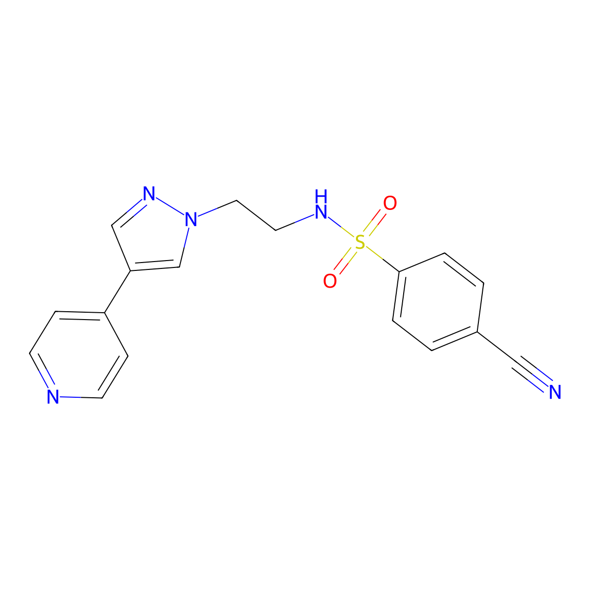 4-cyano-N-{2-[4-(pyridin-4-yl)-1H-pyrazol-1-yl]ethyl}benzene-1-sulfonamide molecular structure, CAS 2097910-62-6