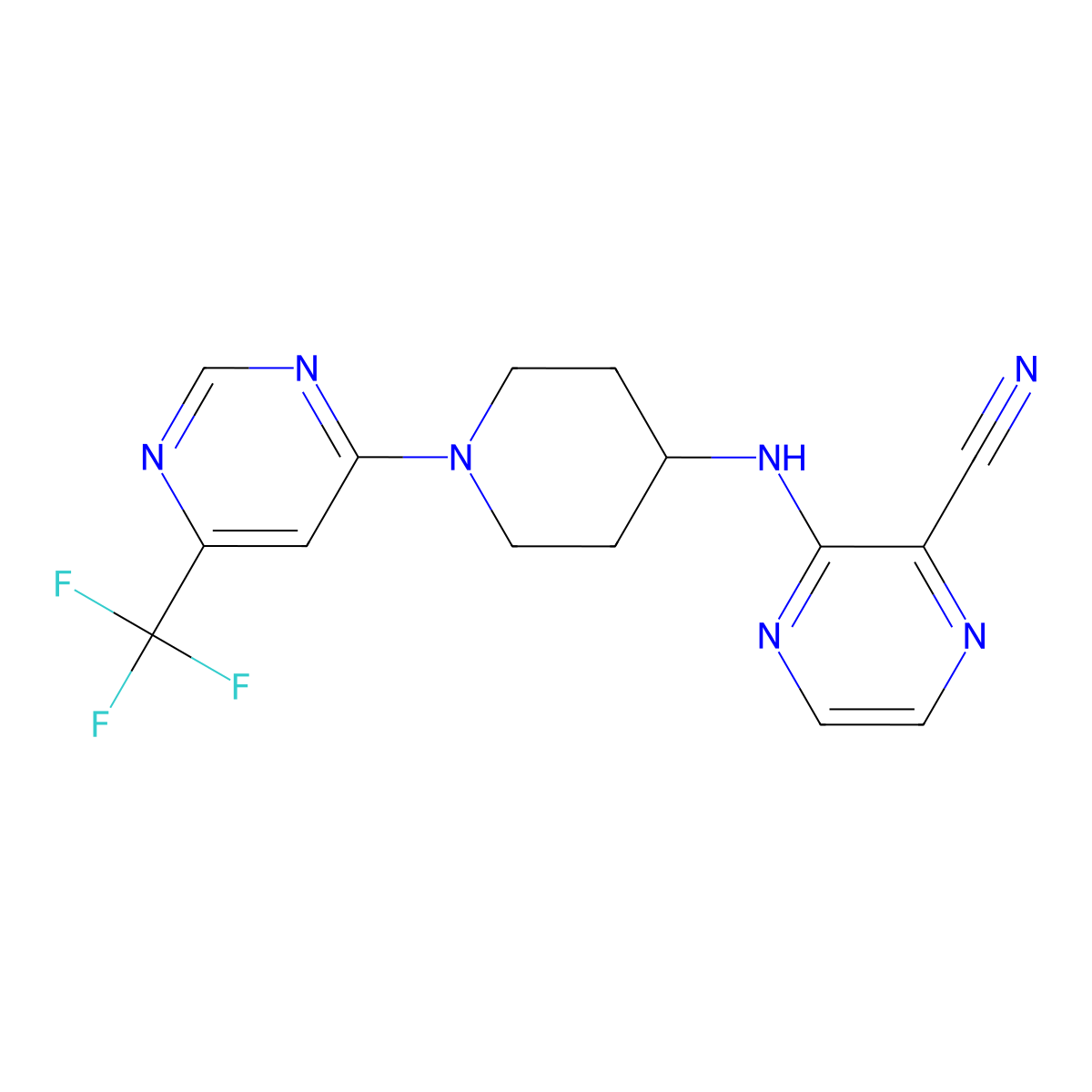 3-({1-[6-(Trifluoromethyl)pyrimidin-4-yl]piperidin-4-yl}amino)pyrazine-2-carbonitrile molecular structure, CAS 2097911-41-4