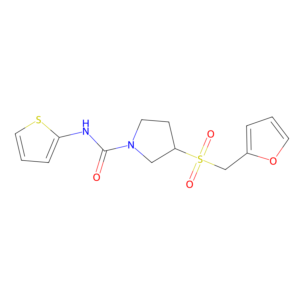 3-((furan-2-ylmethyl)sulfonyl)-N-(thiophen-2-yl)pyrrolidine-1-carboxamide molecular structure, CAS 2097911-42-5
