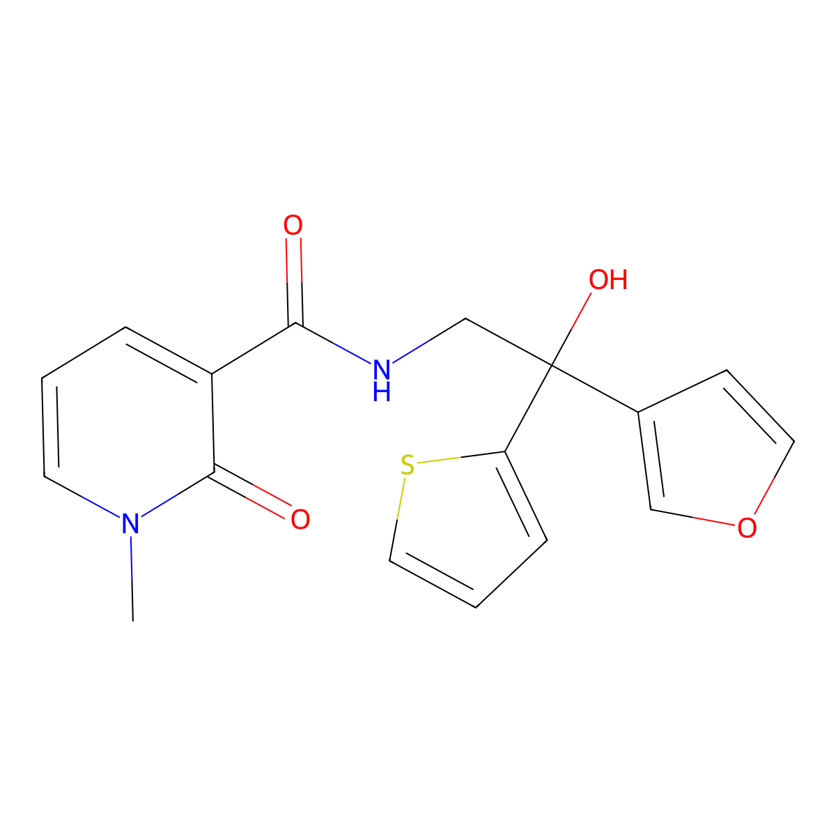 N-[2-(furan-3-yl)-2-hydroxy-2-(thiophen-2-yl)ethyl]-1-methyl-2-oxo-1,2-dihydropyridine-3-carboxamide molecular structure, CAS 2097911-44-7