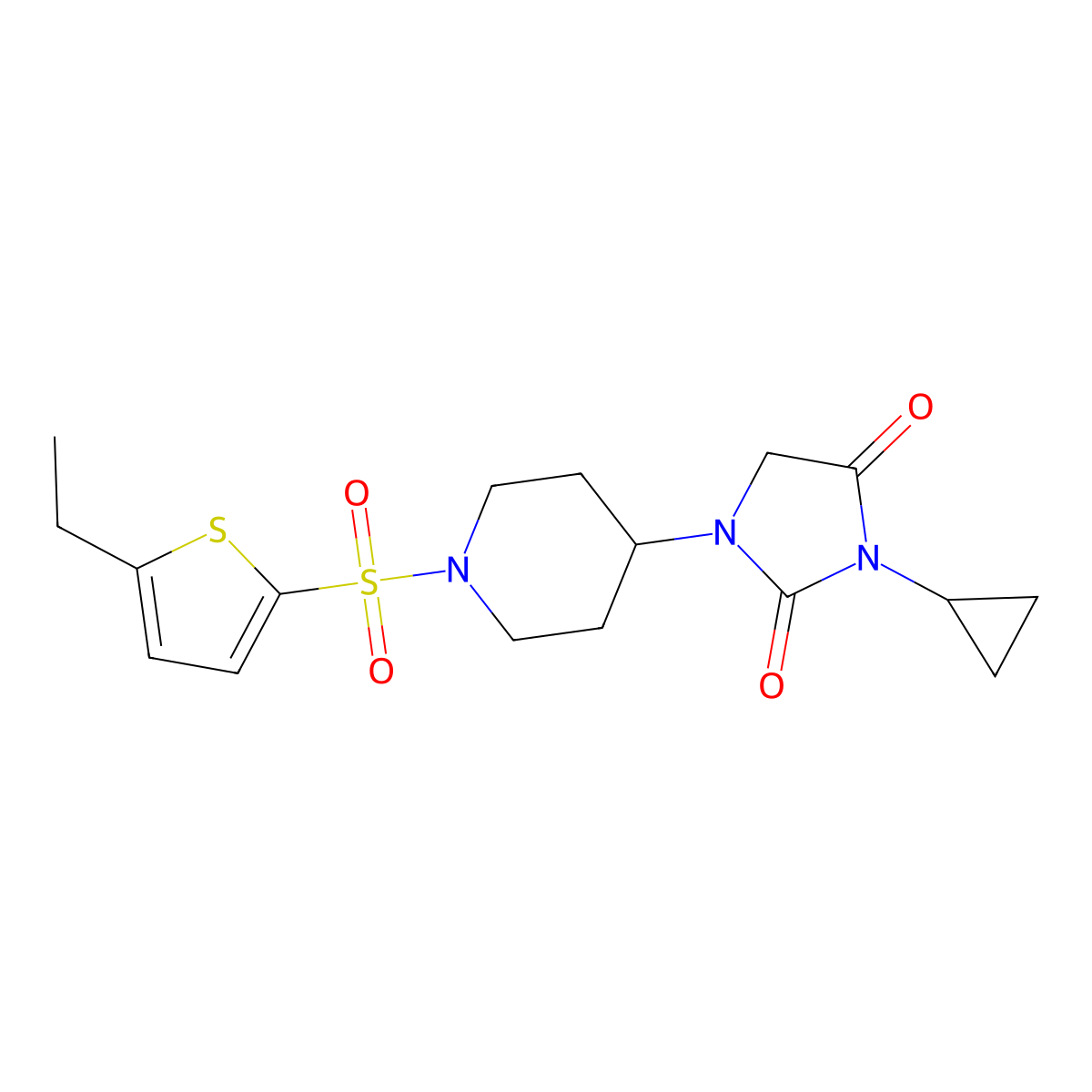 3-Cyclopropyl-1-{1-[(5-ethylthiophen-2-yl)sulfonyl]piperidin-4-yl}imidazolidine-2,4-dione molecular structure, CAS 2097911-45-8