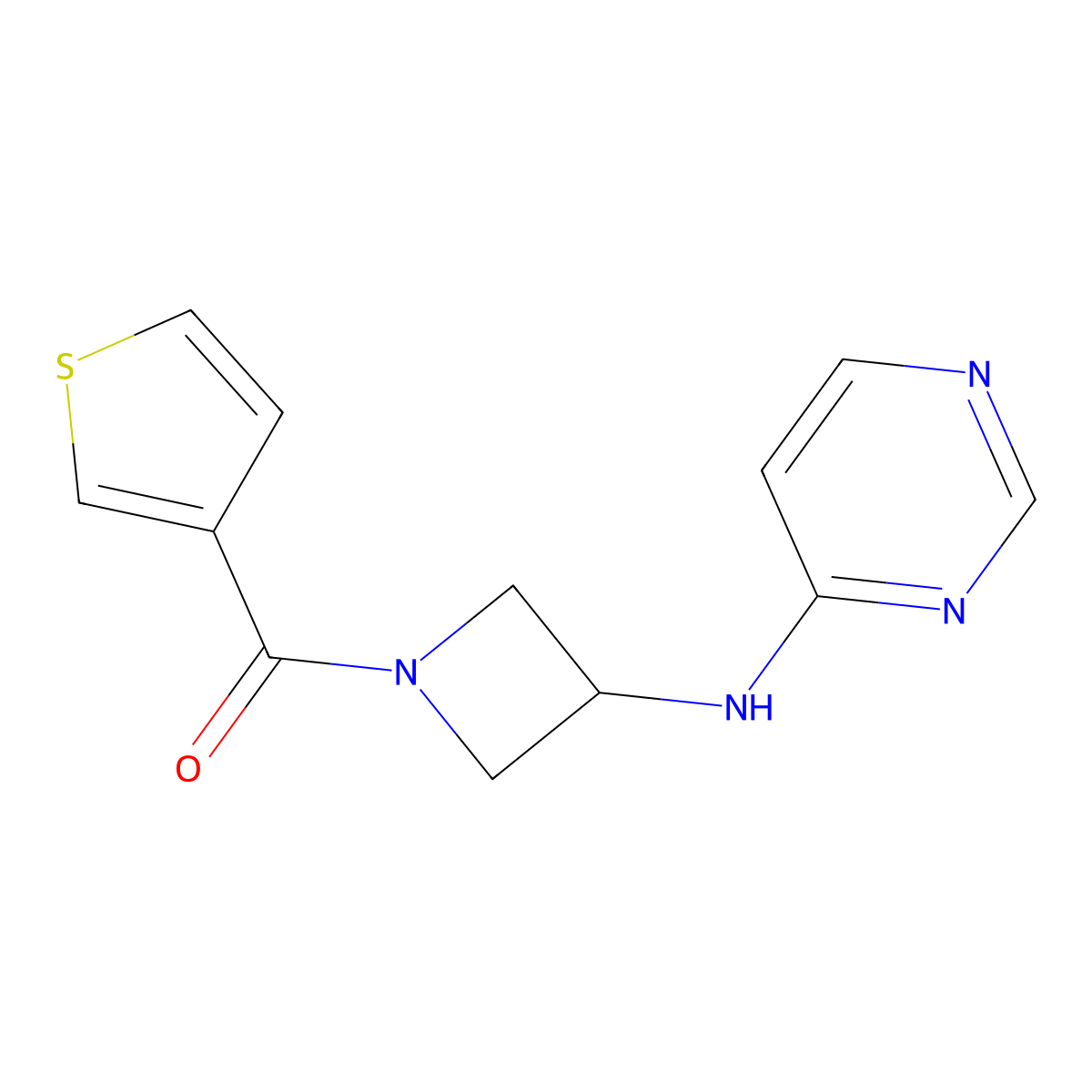 N-[1-(thiophene-3-carbonyl)azetidin-3-yl]pyrimidin-4-amine molecular structure, CAS 2097911-46-9