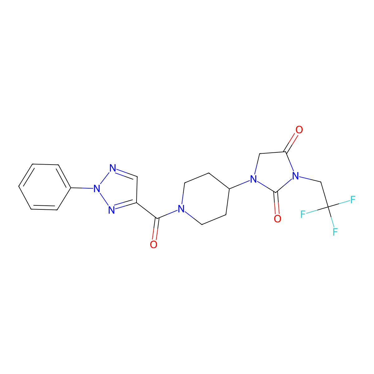 1-[1-(2-phenyl-2H-1,2,3-triazole-4-carbonyl)piperidin-4-yl]-3-(2,2,2-trifluoroethyl)imidazolidine-2,4-dione molecular structure, CAS 2097911-47-0