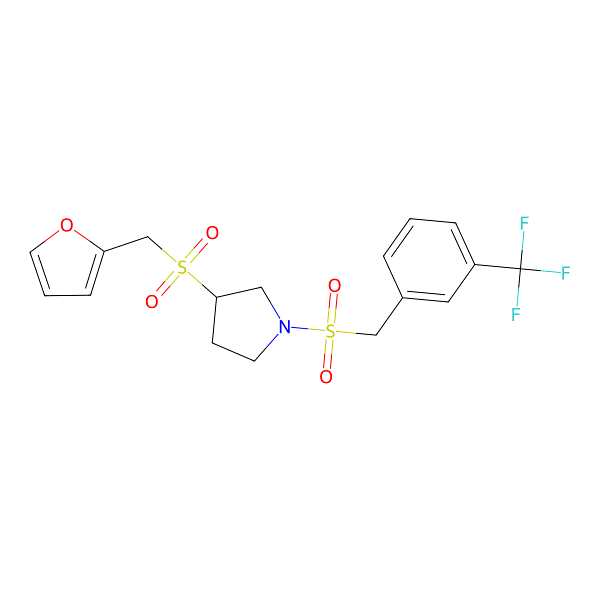 3-((Furan-2-ylmethyl)sulfonyl)-1-((3-(trifluoromethyl)benzyl)sulfonyl)pyrrolidine molecular structure, CAS 2097911-48-1