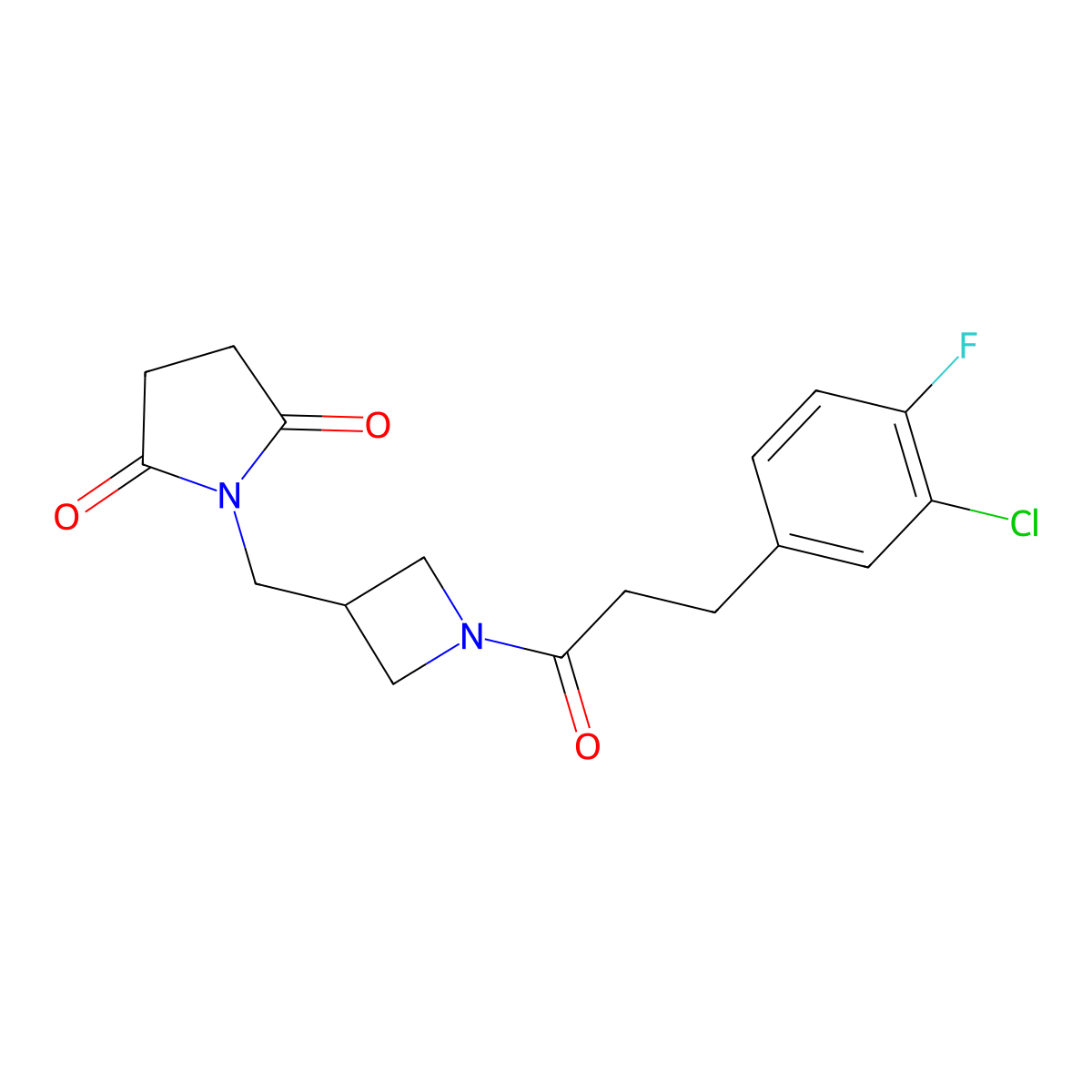 1-({1-[3-(3-Chloro-4-fluorophenyl)propanoyl]azetidin-3-yl}methyl)pyrrolidine-2,5-dione molecular structure, CAS 2097911-50-5