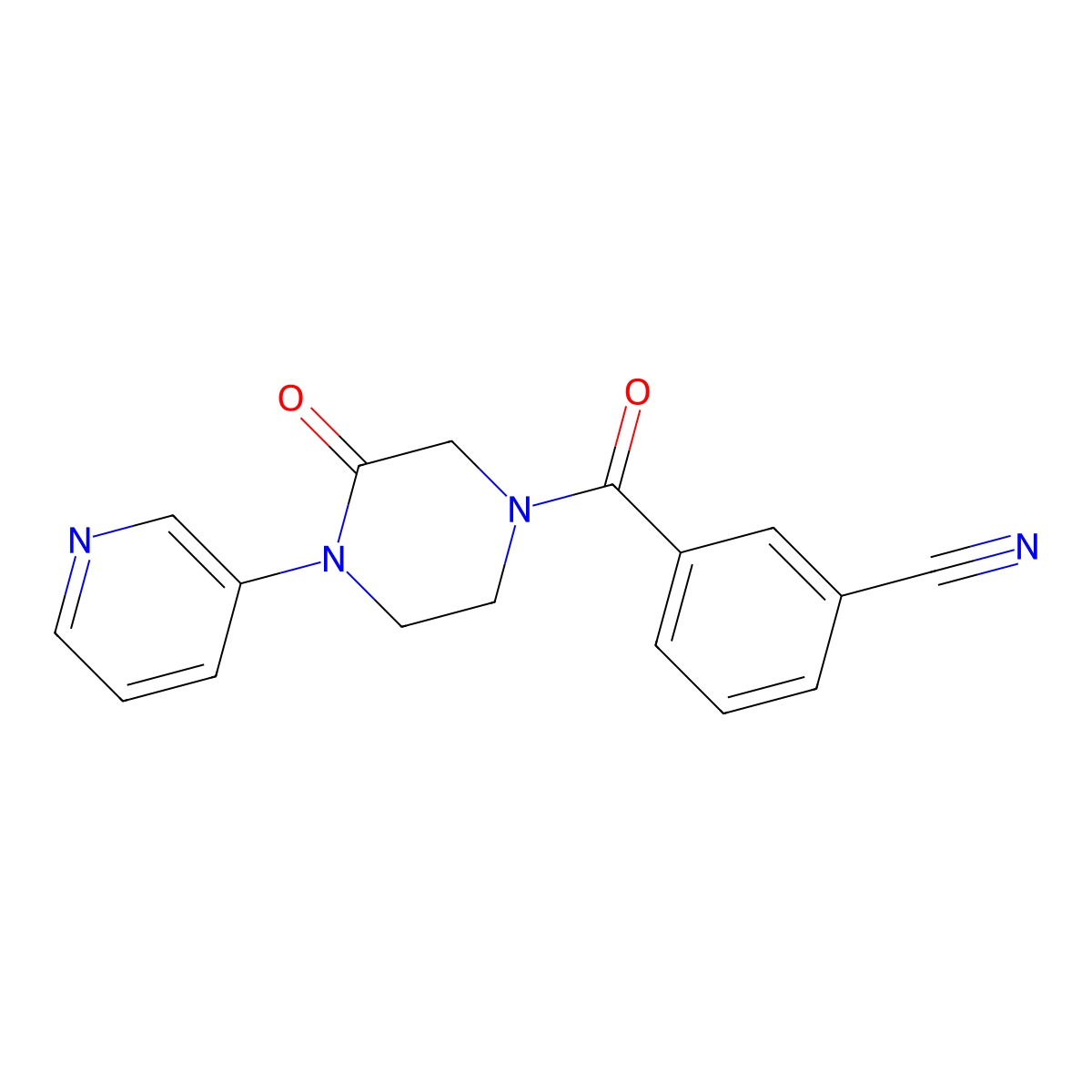 3-[3-Oxo-4-(pyridin-3-yl)piperazine-1-carbonyl]benzonitrile molecular structure, CAS 2097911-51-6
