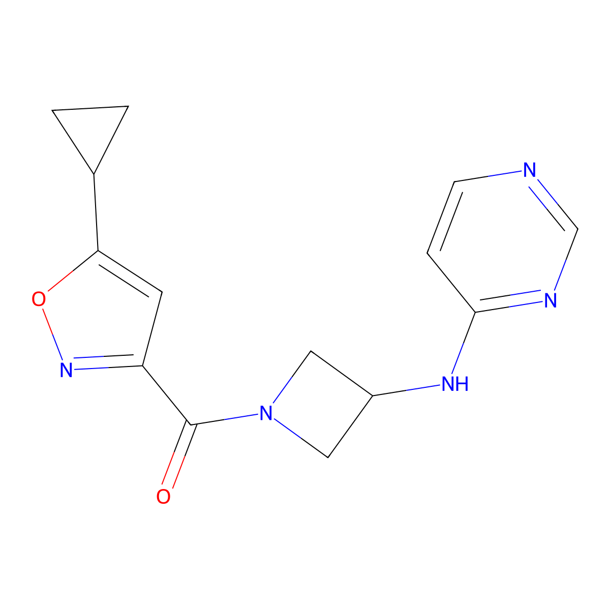 N-[1-(5-cyclopropyl-1,2-oxazole-3-carbonyl)azetidin-3-yl]pyrimidin-4-amine molecular structure, CAS 2097911-59-4