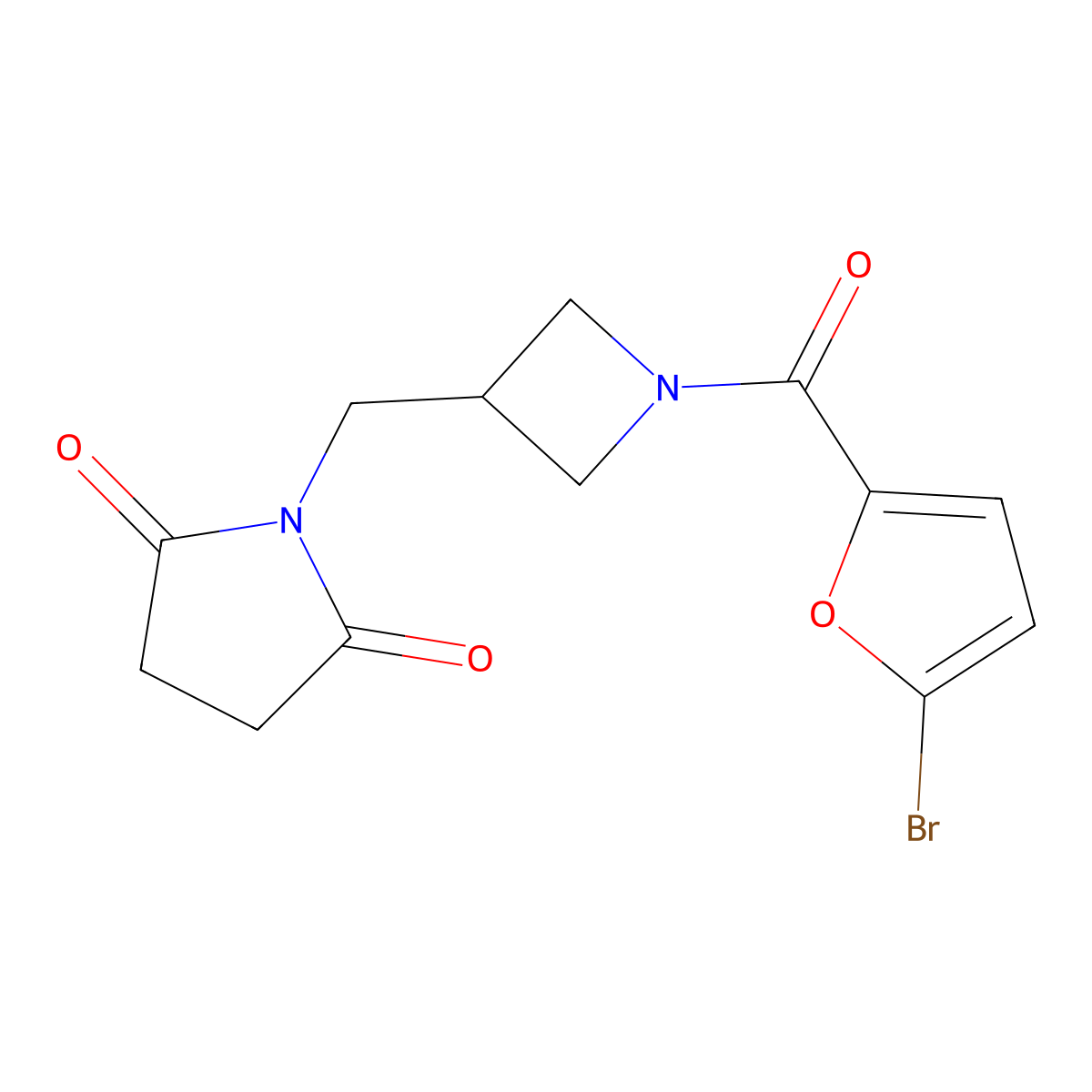 1-{[1-(5-Bromofuran-2-carbonyl)azetidin-3-yl]methyl}pyrrolidine-2,5-dione molecular structure, CAS 2097911-61-8