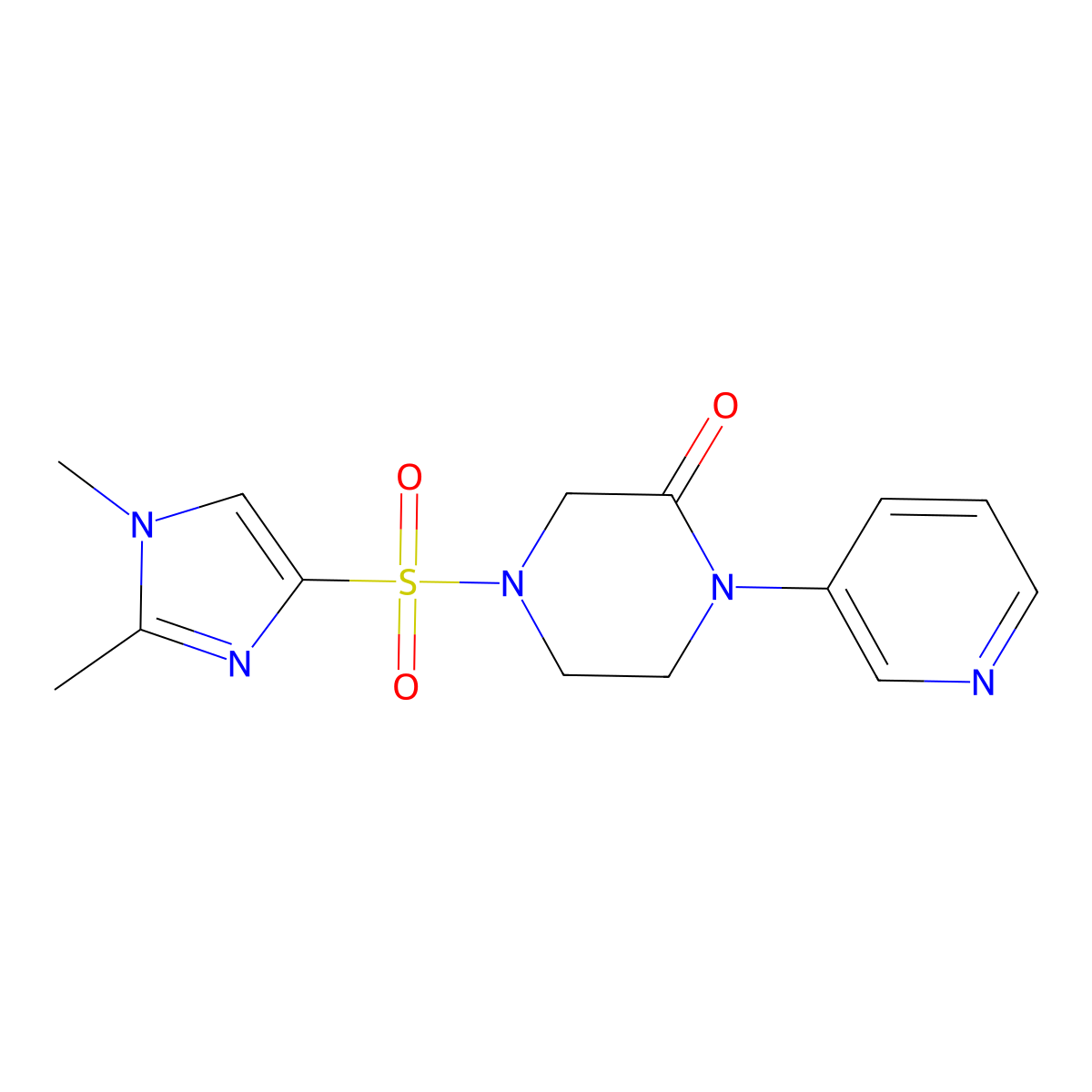 4-[(1,2-dimethyl-1H-imidazol-4-yl)sulfonyl]-1-(pyridin-3-yl)piperazin-2-one molecular structure, CAS 2097911-68-5