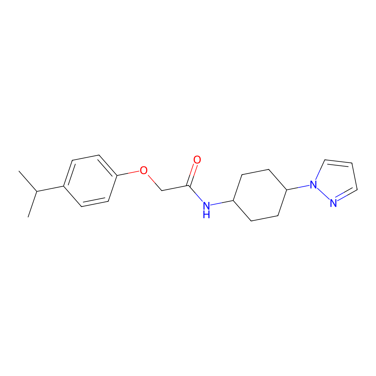 2-[4-(propan-2-yl)phenoxy]-N-[4-(1H-pyrazol-1-yl)cyclohexyl]acetamide molecular structure, CAS 2097911-74-3