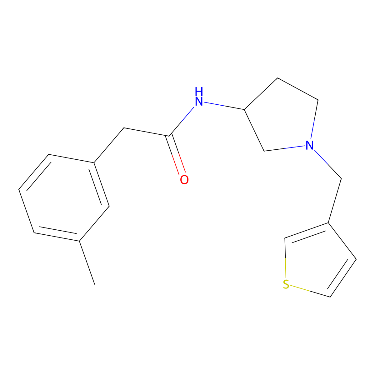 2-(3-methylphenyl)-N-{1-[(thiophen-3-yl)methyl]pyrrolidin-3-yl}acetamide molecular structure, CAS 2097911-78-7