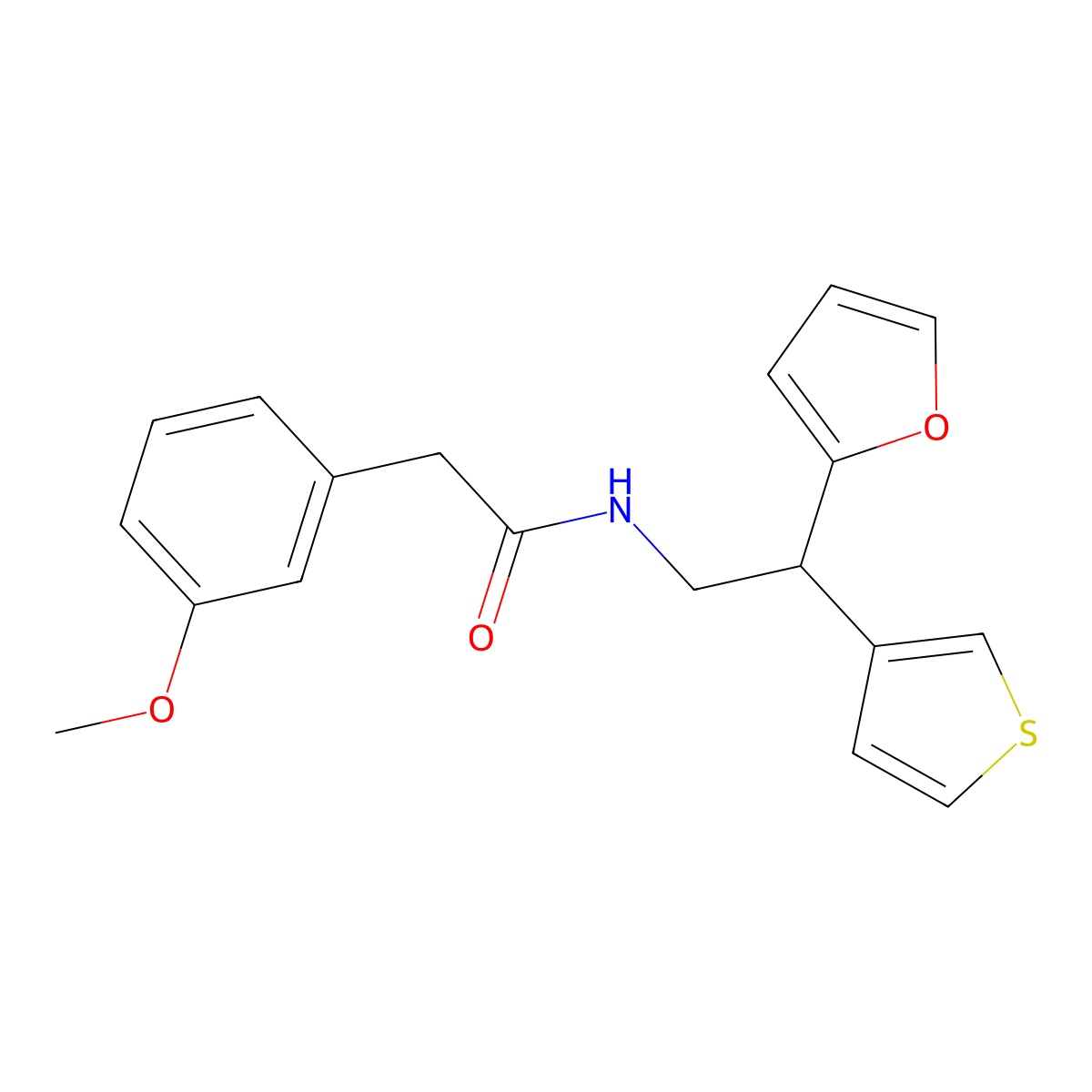 N-(2-(furan-2-yl)-2-(thiophen-3-yl)ethyl)-2-(3-methoxyphenyl)acetamide molecular structure, CAS 2097911-81-2