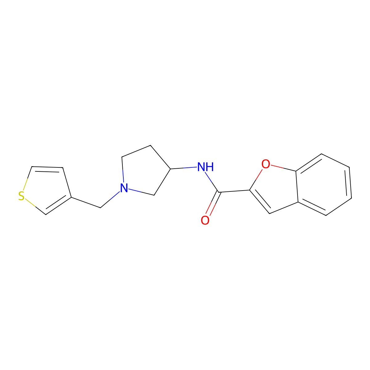 N-{1-[(thiophen-3-yl)methyl]pyrrolidin-3-yl}-1-benzofuran-2-carboxamide molecular structure, CAS 2097911-84-5