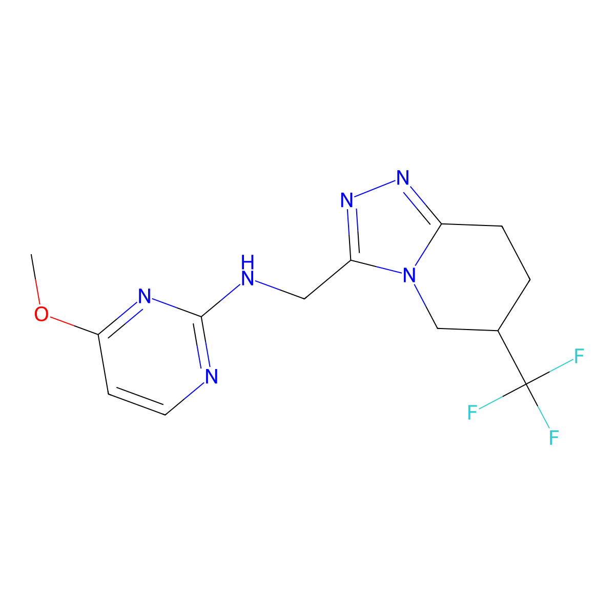 4-methoxy-N-{[6-(trifluoromethyl)-5H,6H,7H,8H-[1,2,4]triazolo[4,3-a]pyridin-3-yl]methyl}pyrimidin-2-amine molecular structure, CAS 2097911-86-7