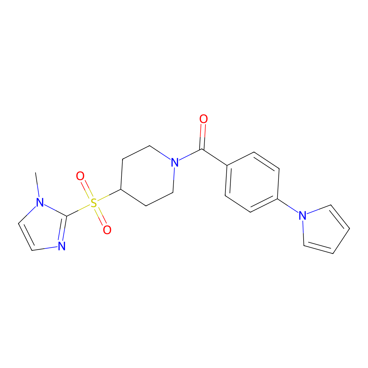 4-[(1-methyl-1H-imidazol-2-yl)sulfonyl]-1-[4-(1H-pyrrol-1-yl)benzoyl]piperidine molecular structure, CAS 2097911-89-0