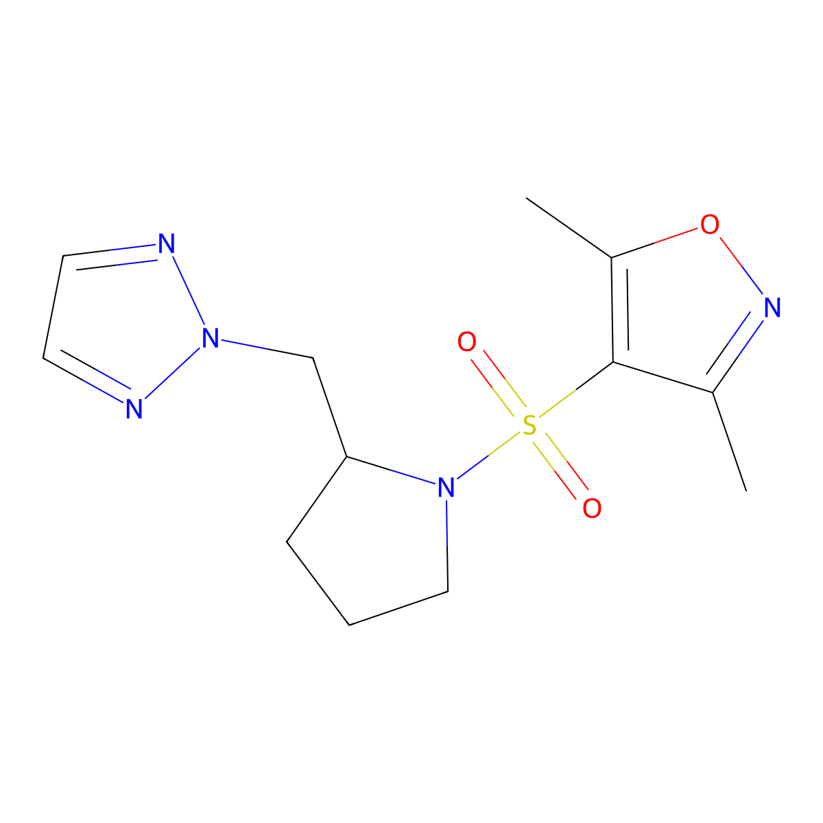 2-({1-[(3,5-dimethyl-1,2-oxazol-4-yl)sulfonyl]pyrrolidin-2-yl}methyl)-2H-1,2,3-triazole molecular structure, CAS 2097911-93-6