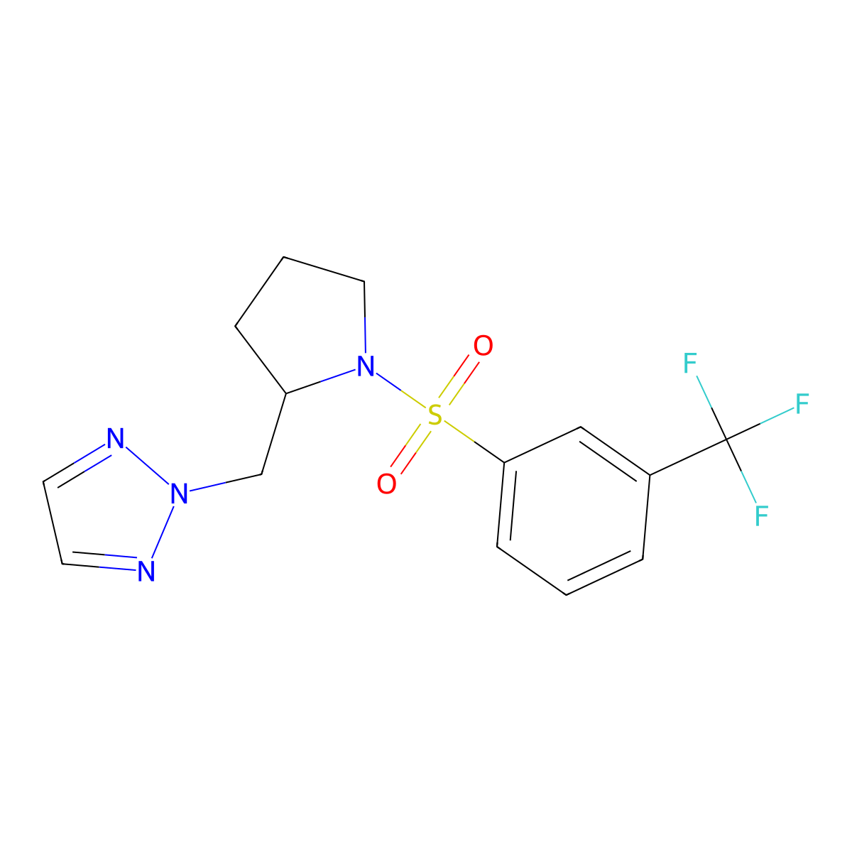 2-({1-[3-(trifluoromethyl)benzenesulfonyl]pyrrolidin-2-yl}methyl)-2H-1,2,3-triazole molecular structure, CAS 2097911-95-8