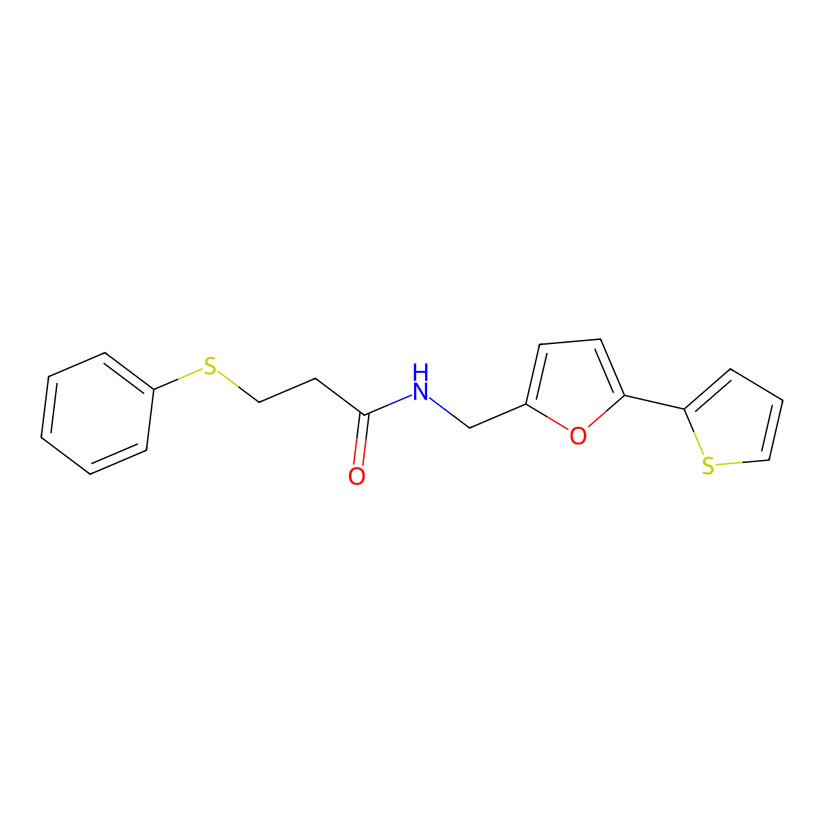 3-(phenylthio)-N-((5-(thiophen-2-yl)furan-2-yl)methyl)propanamide molecular structure, CAS 2097912-04-2