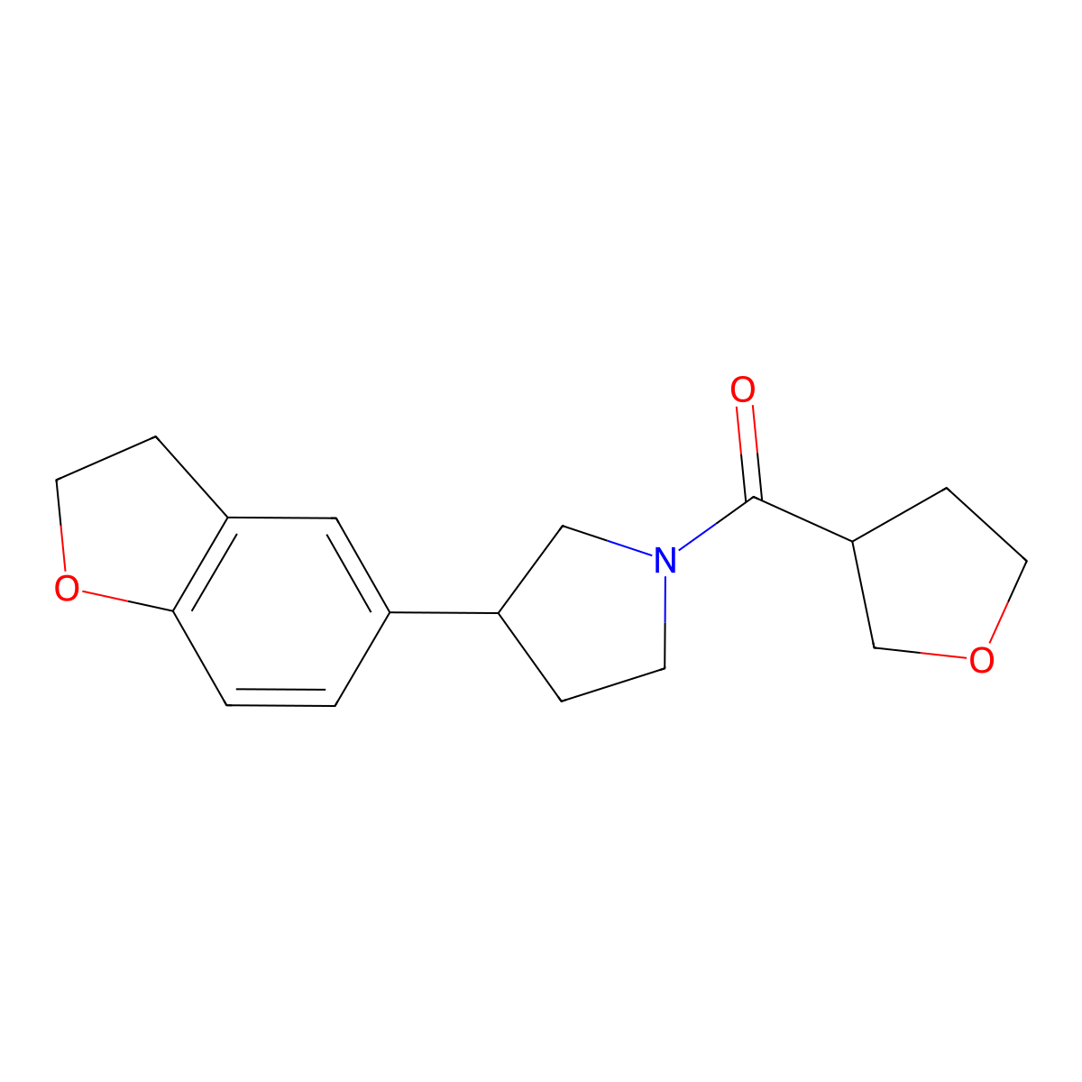3-(2,3-Dihydro-1-benzofuran-5-yl)-1-(oxolane-3-carbonyl)pyrrolidine molecular structure, CAS 2097912-09-7