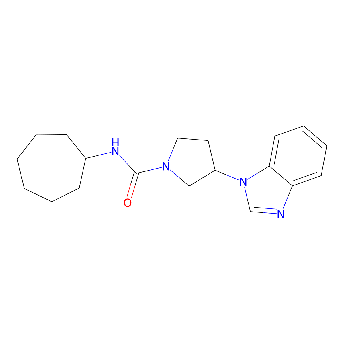 3-(1H-1,3-benzodiazol-1-yl)-N-cycloheptylpyrrolidine-1-carboxamide molecular structure, CAS 2097912-10-0