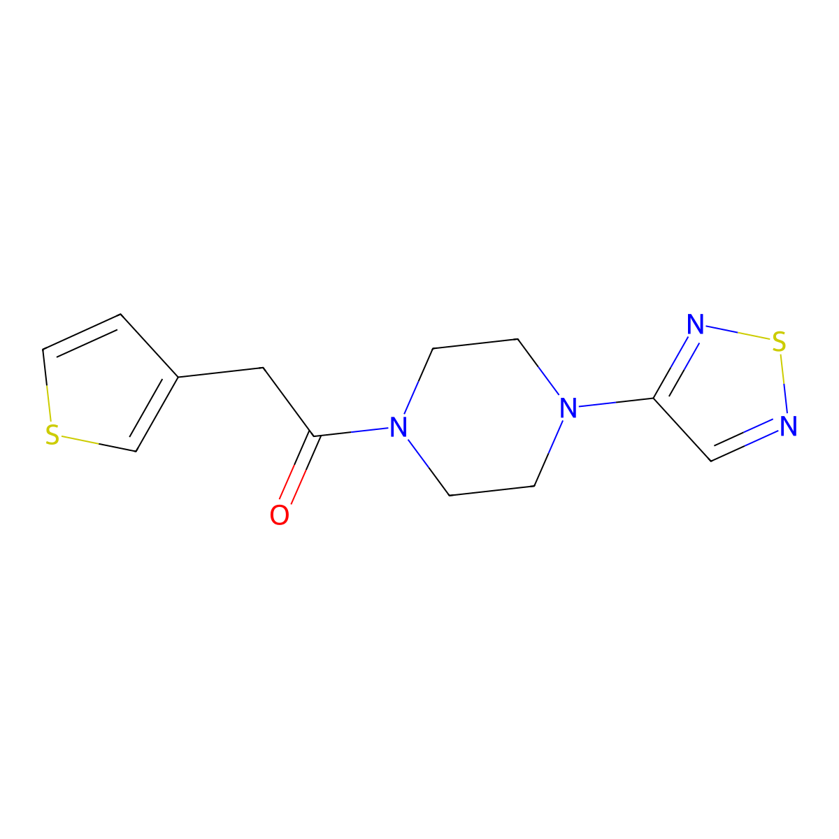 1-[4-(1,2,5-Thiadiazol-3-yl)piperazin-1-yl]-2-(thiophen-3-yl)ethan-1-one molecular structure, CAS 2097912-13-3