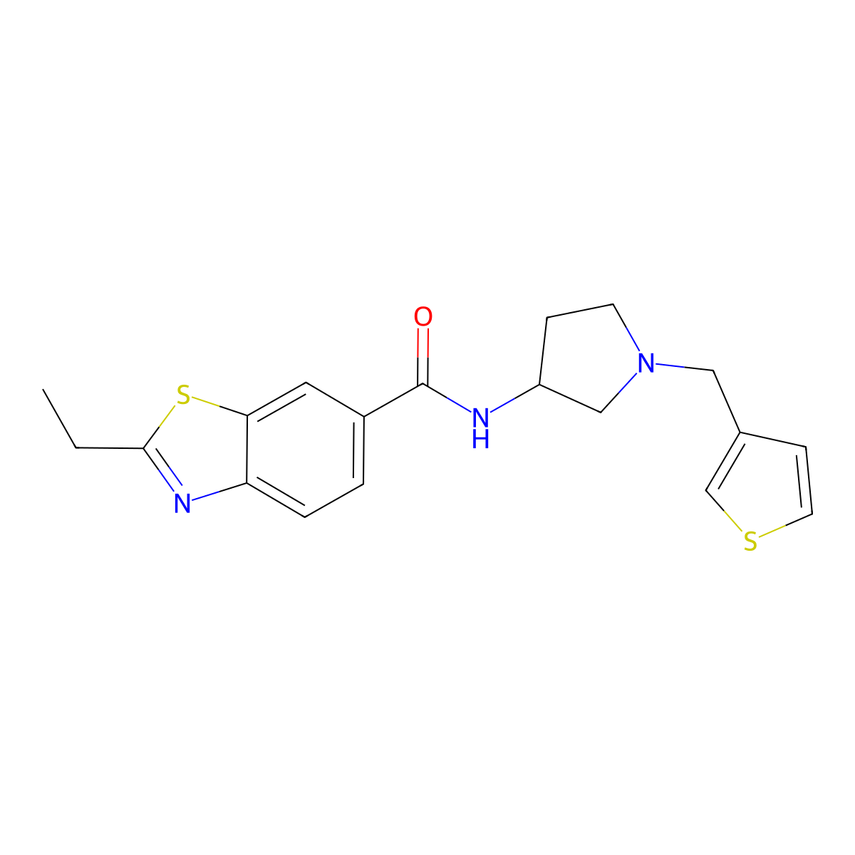 2-ethyl-N-{1-[(thiophen-3-yl)methyl]pyrrolidin-3-yl}-1,3-benzothiazole-6-carboxamide molecular structure, CAS 2097912-15-5