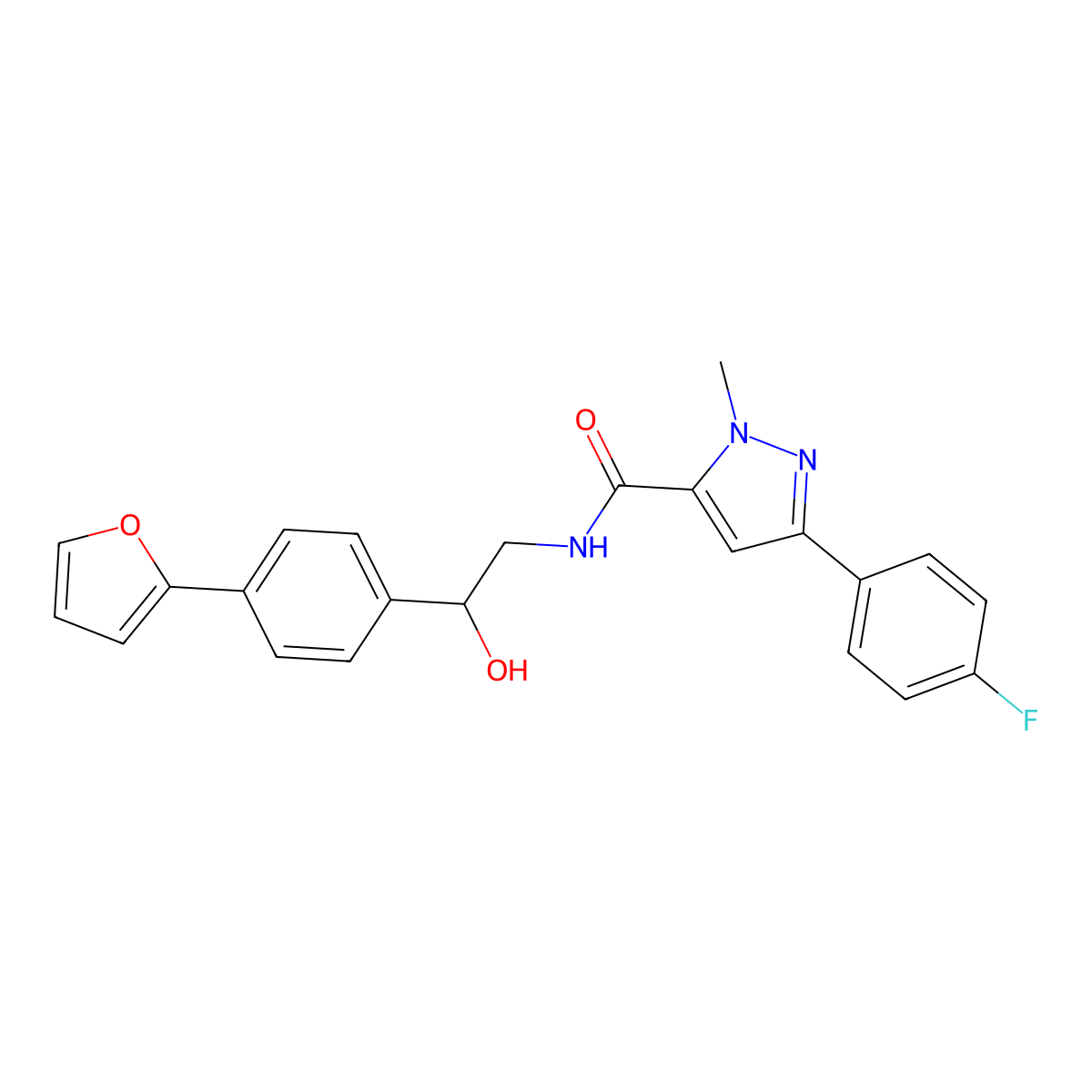 3-(4-fluorophenyl)-N-{2-[4-(furan-2-yl)phenyl]-2-hydroxyethyl}-1-methyl-1H-pyrazole-5-carboxamide molecular structure, CAS 2097912-30-4