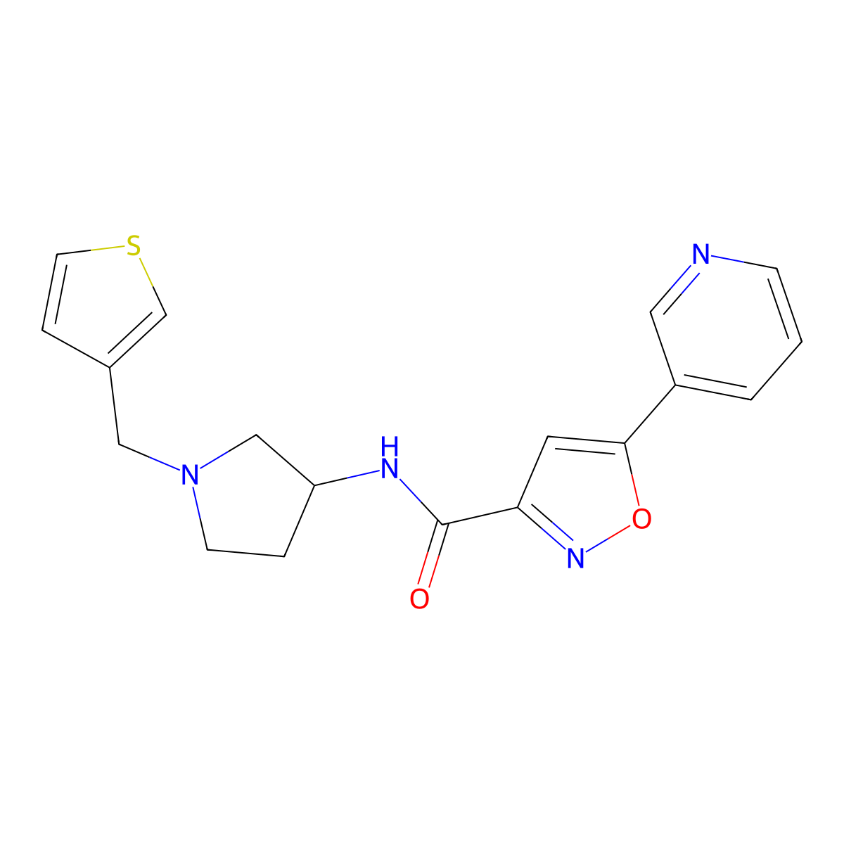 5-(pyridin-3-yl)-N-{1-[(thiophen-3-yl)methyl]pyrrolidin-3-yl}-1,2-oxazole-3-carboxamide molecular structure, CAS 2097912-31-5