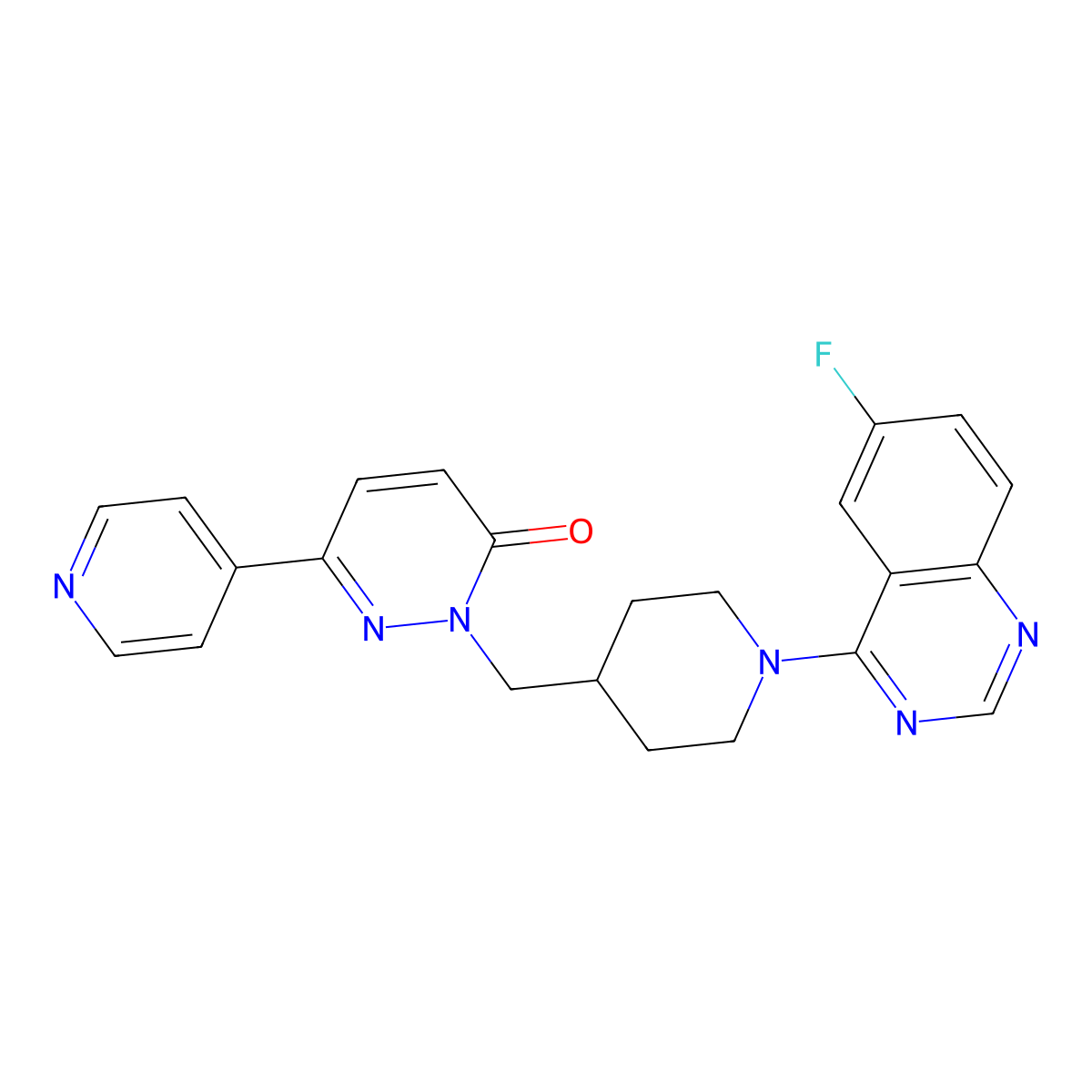 2-{[1-(6-Fluoroquinazolin-4-yl)piperidin-4-yl]methyl}-6-(pyridin-4-yl)-2,3-dihydropyridazin-3-one molecular structure, CAS 2097912-33-7