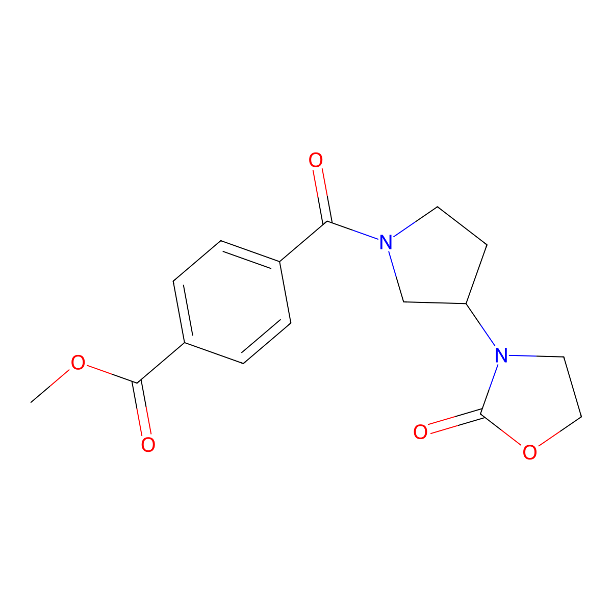 Methyl 4-[3-(2-oxo-1,3-oxazolidin-3-yl)pyrrolidine-1-carbonyl]benzoate molecular structure, CAS 2097912-34-8