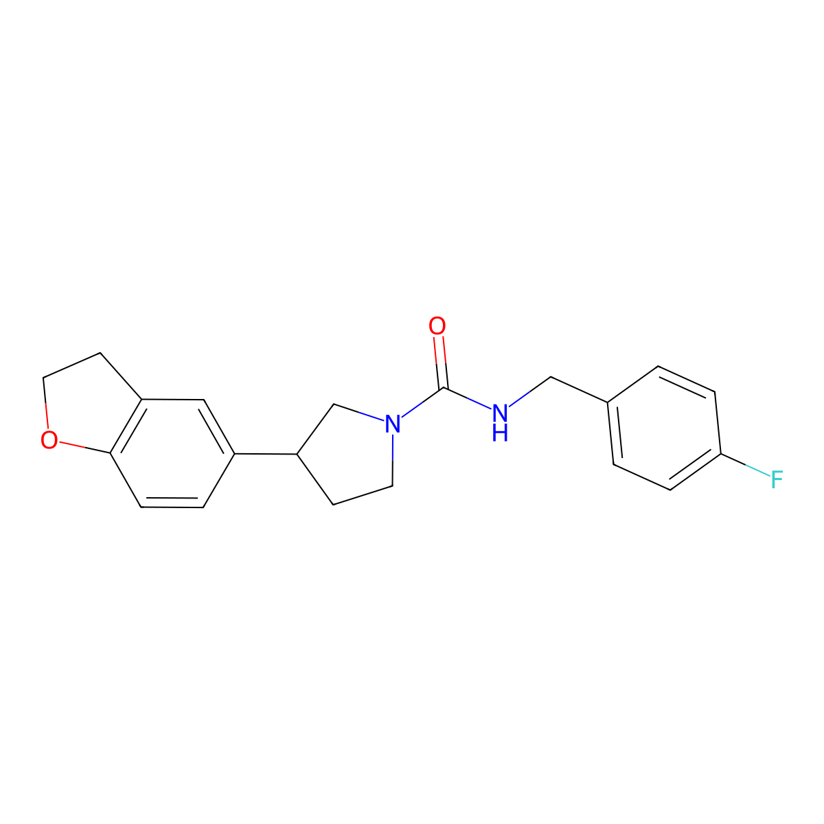 3-(2,3-dihydro-1-benzofuran-5-yl)-N-[(4-fluorophenyl)methyl]pyrrolidine-1-carboxamide molecular structure, CAS 2097912-41-7