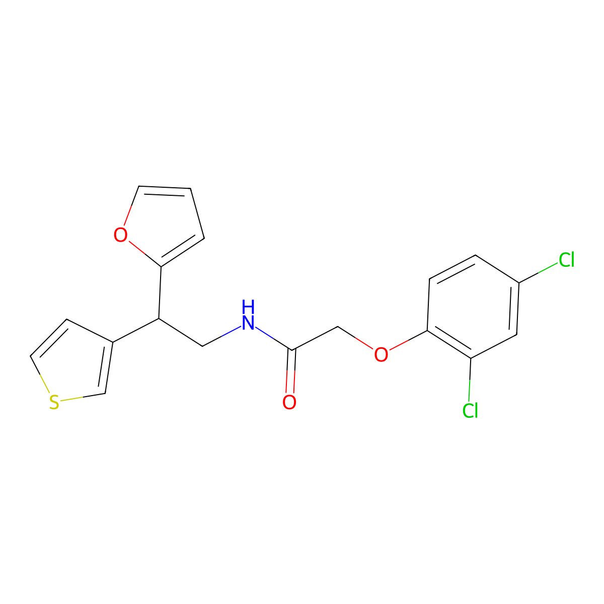 2-(2,4-dichlorophenoxy)-N-[2-(furan-2-yl)-2-(thiophen-3-yl)ethyl]acetamide molecular structure, CAS 2097912-44-0