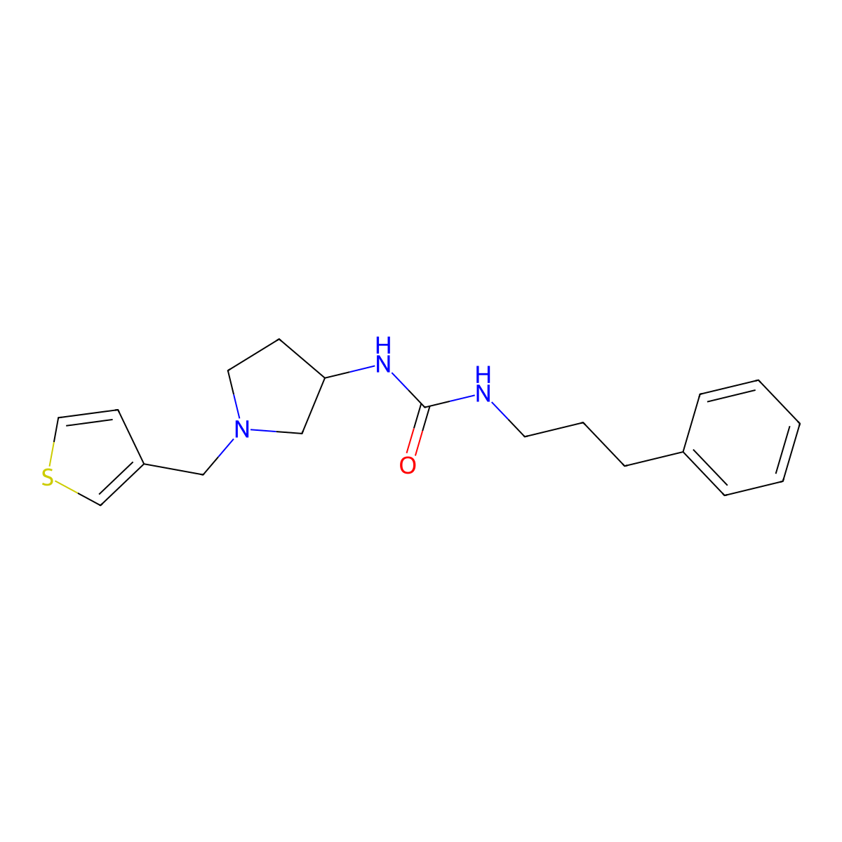 1-(3-Phenylpropyl)-3-{1-[(thiophen-3-yl)methyl]pyrrolidin-3-yl}urea molecular structure, CAS 2097912-47-3