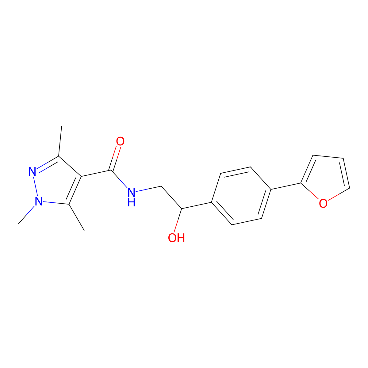 N-{2-[4-(furan-2-yl)phenyl]-2-hydroxyethyl}-1,3,5-trimethyl-1H-pyrazole-4-carboxamide molecular structure, CAS 2097912-48-4
