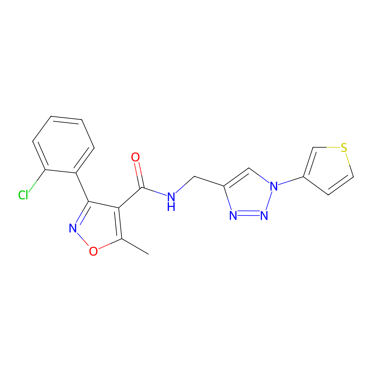 3-(2-chlorophenyl)-5-methyl-N-((1-(thiophen-3-yl)-1H-1,2,3-triazol-4-yl)methyl)isoxazole-4-carboxamide molecular structure, CAS 2097912-49-5