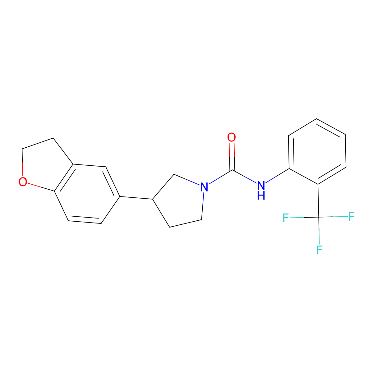 3-(2,3-dihydro-1-benzofuran-5-yl)-N-[2-(trifluoromethyl)phenyl]pyrrolidine-1-carboxamide molecular structure, CAS 2097912-51-9