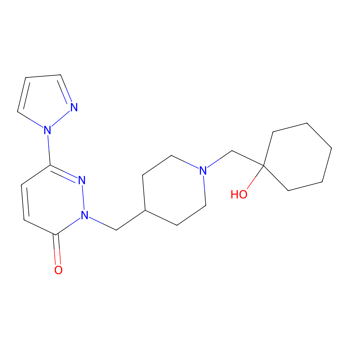 2-({1-[(1-hydroxycyclohexyl)methyl]piperidin-4-yl}methyl)-6-(1H-pyrazol-1-yl)-2,3-dihydropyridazin-3-one molecular structure, CAS 2097912-56-4