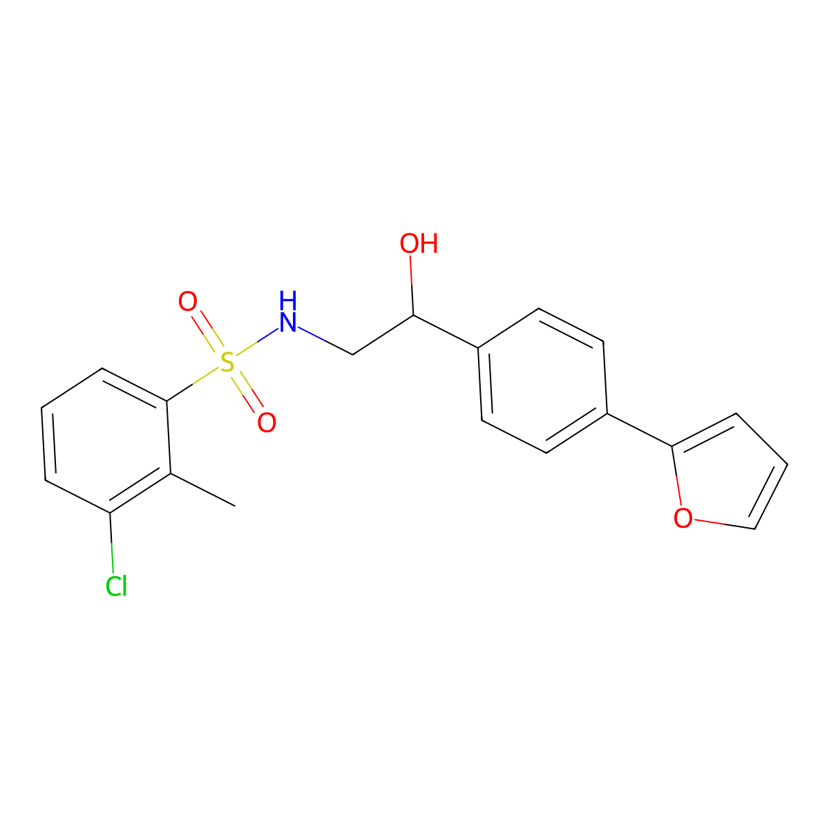 3-chloro-N-{2-[4-(furan-2-yl)phenyl]-2-hydroxyethyl}-2-methylbenzene-1-sulfonamide molecular structure, CAS 2097912-60-0